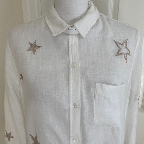Rails Charli White Button Down Linen Rose Gold Embroidered Stars Sz Med - Picture 6 of 11